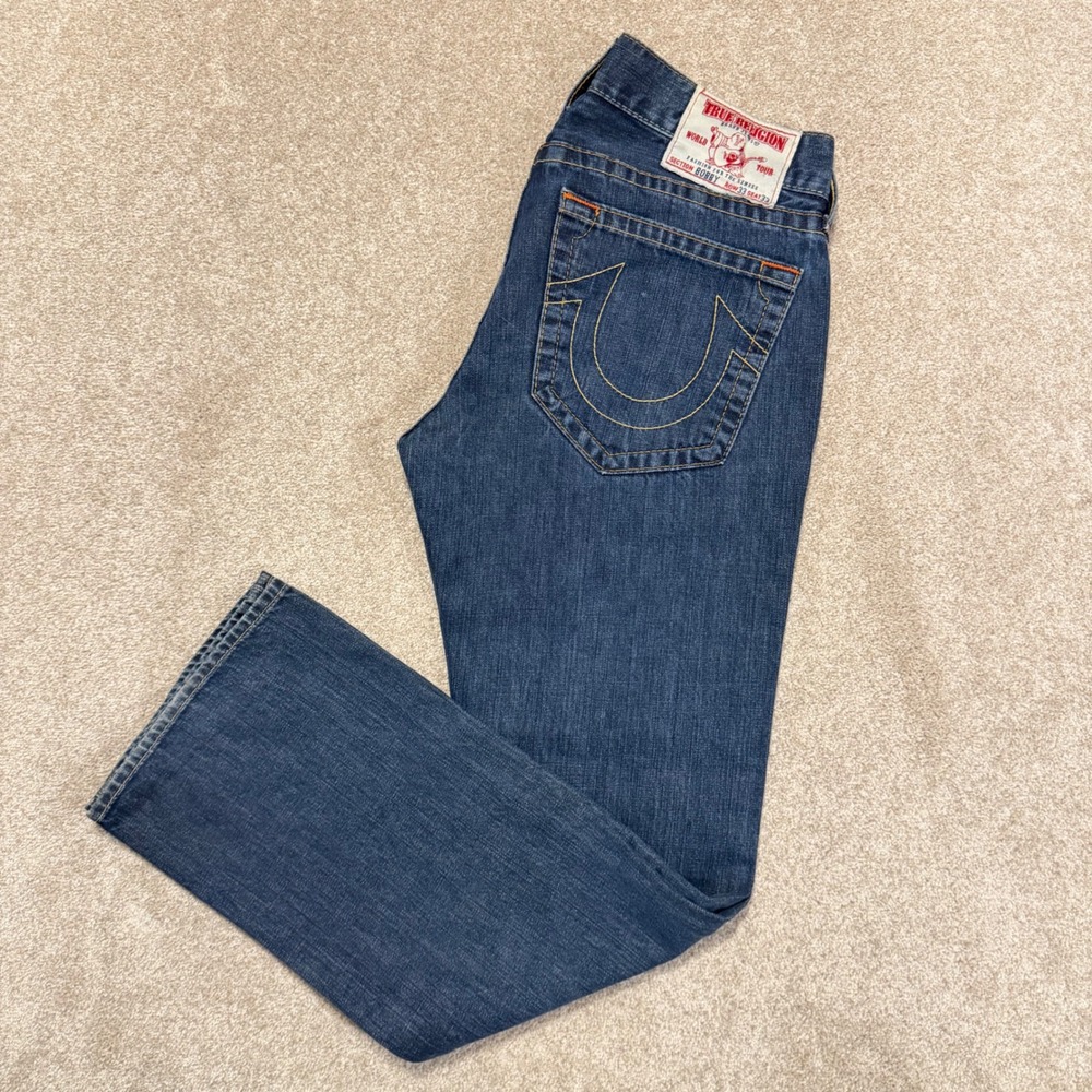 True Religion Bobby Jeans Mens 33 Blue Straight Leg Made in USA Cotton Denim